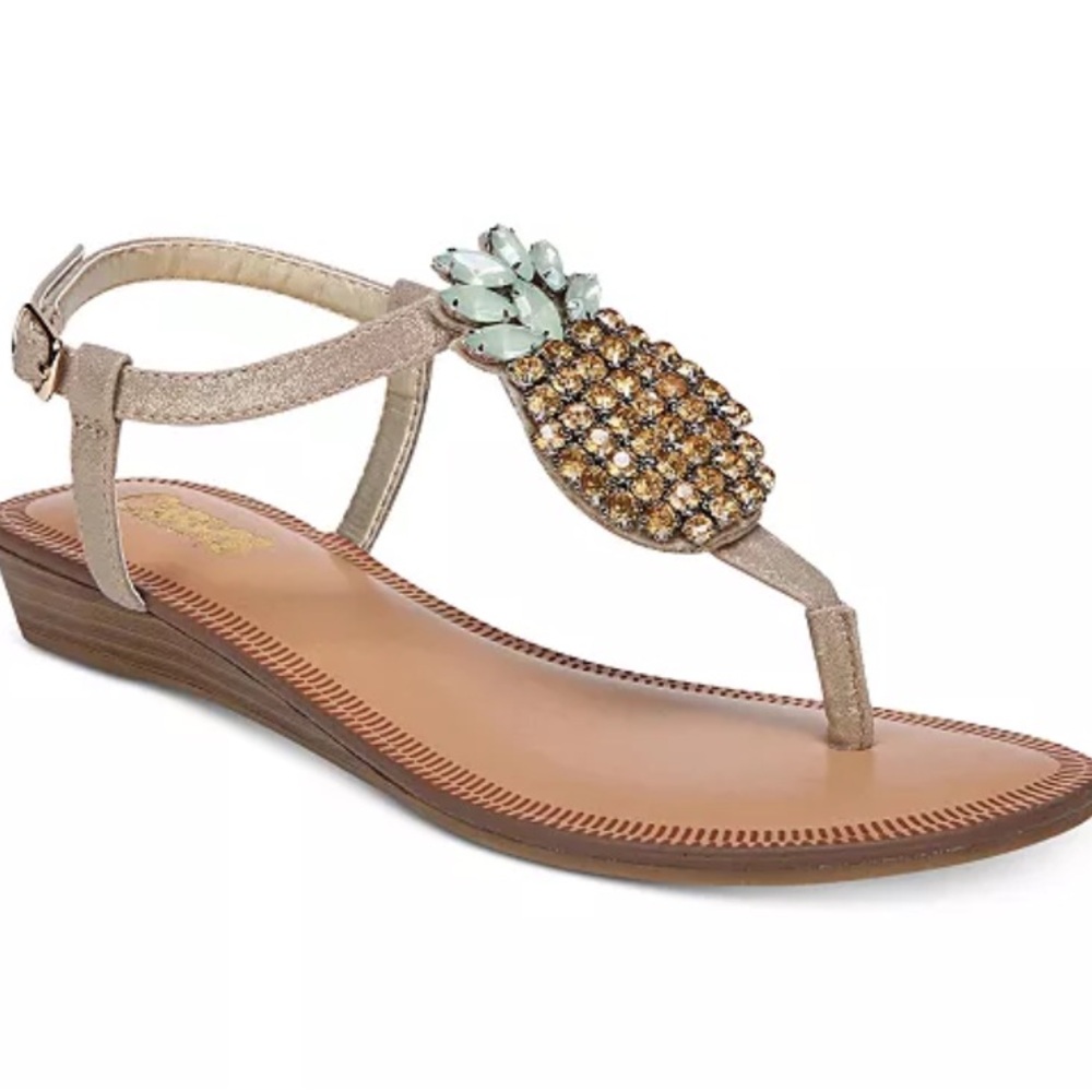 Pineapple Jewel Embellished Summer Resortwear Beach Vacation Dressy Sandals 7.5